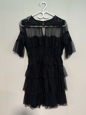 Zara Black Lace Tiered Mini Dress